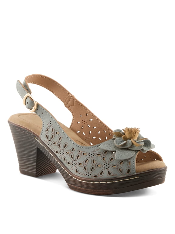 Women’s Doriday Slingback Sandals Peep Toe - Adjustable Buckle Strap Dimensional Flower Design - Comfort Heel Platform Synthetic Upper PU Outsole
