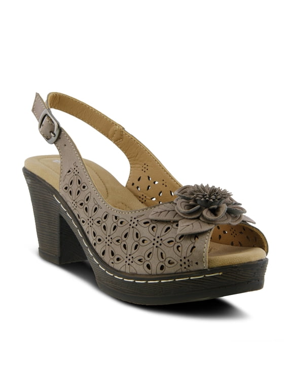 Women’s Doriday Slingback Sandals Peep Toe - Adjustable Buckle Strap Dimensional Flower Design - Comfort Heel Platform Synthetic Upper PU Outsole