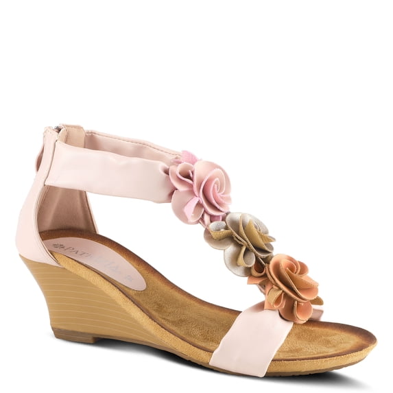 PATRIZIA Women's HARLEQUIN Ankle Strap T-Strap Wedge Sandals - Floral Design, Cushioned Insole, Back Zipper
