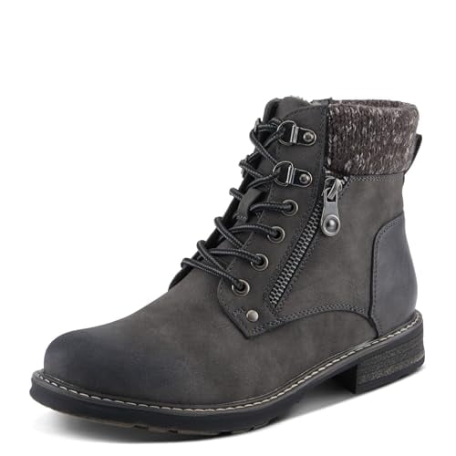 PATRIZIA Women's JADELYN Hiker Booties with Sweater-Knit Collar, Metal Eyelets, and Zipper Closure
