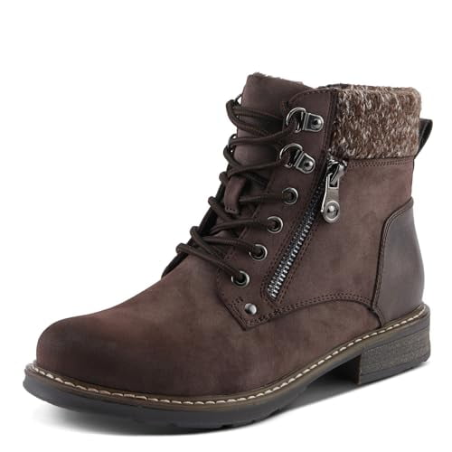 PATRIZIA Women's JADELYN Hiker Booties with Sweater-Knit Collar, Metal Eyelets, and Zipper Closure