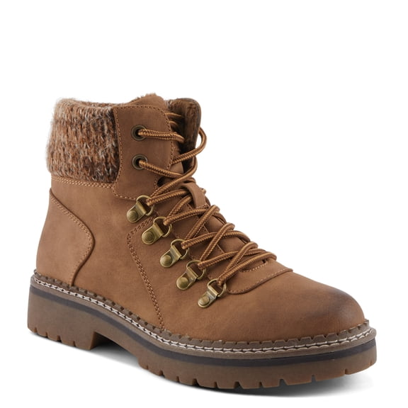 PATRIZIA Women's JANECET Hiker Booties with Sweater-Knit Collar, Antique Metal Eyelets, and Zipper Closure