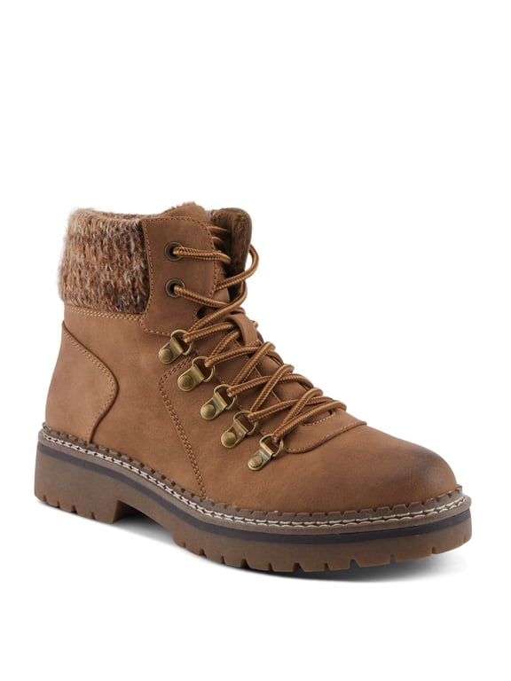 Women's JANECET Hiker Booties with Sweater-Knit Collar, Antique Metal Eyelets, and Zipper Closure