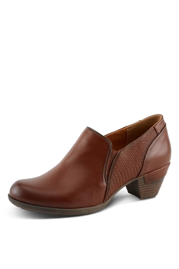Women's JULANEAH Embossed Slip-On Shooties with Demi-Covered Stacked Heel and Dual Elastic