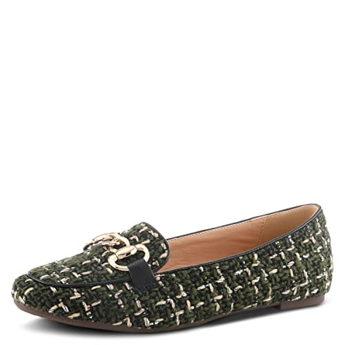 PATRIZIA Knitknot Women’s Boucle Textile Ballerina Shoes - Padded Insole, Polished Gold-Tone Chain Accent, and Flexible TPR Outsole for Comfortable Stylish Wear