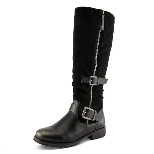 PATRIZIA Women's MISDREAVUS Tall Boots with Metallic Burnished Finish, Buckle Accents, and Comfortable Fit