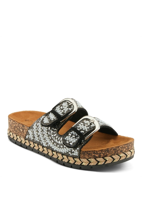 Women's PEARLINE Pearl-Beaded Slide Cork Wedge Sandals Black Multi EU 40 / US 9
