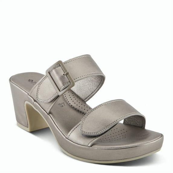 Patrizia Women's SANCIA Two Strap Slide Heeled Sandals Pewter EU 38 / US 7.5 - 8