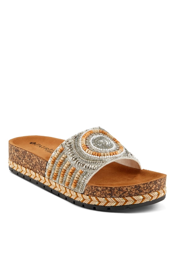 Women's SWIRLA Multicolor Beaded One-Band Slide Cork Wedge Sandals