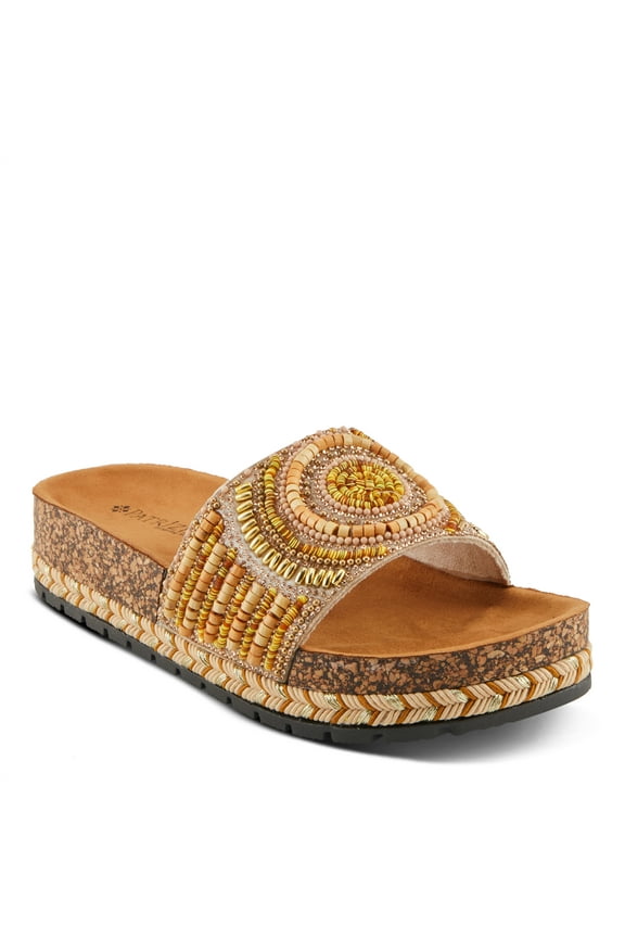Women's SWIRLA Multicolor Beaded One-Band Slide Cork Wedge Sandals Yellow Multi EU 38 / US 7.5 - 8