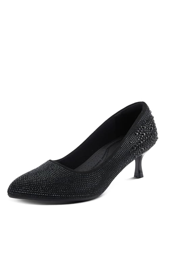 Women's Tyanna Kitten Heel Pumps with Delicate Crystals, Pointed Toe, and Comfortable Fit