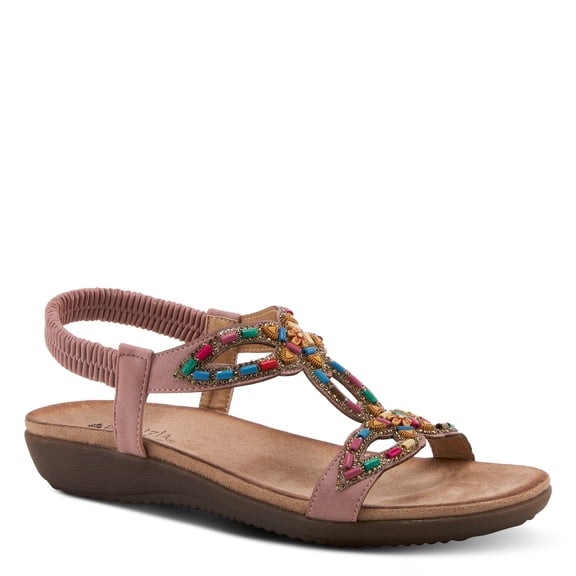 PATRIZIA Volcanic Women's Slingback T-Strap Sandals – Sandals with Slip-On Comfort, Microsuede Insole, Beaded Floral Design