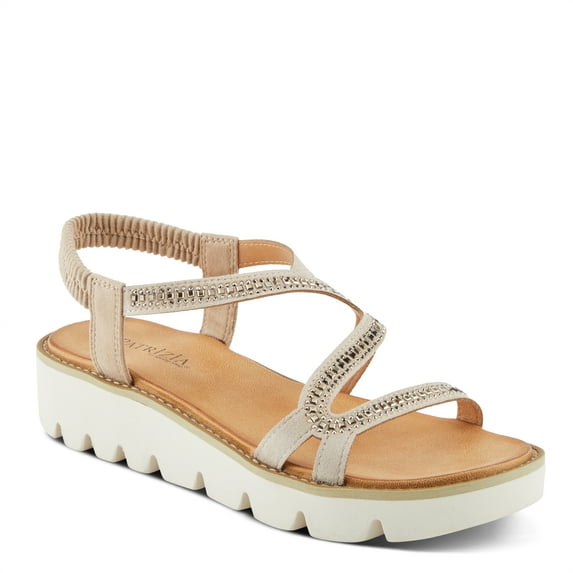 Patrizia Women's ZIGGED Zigzag Rhinestone Platform Stretch Back Sandals Taupe EU 42 / US 10.5 - 11