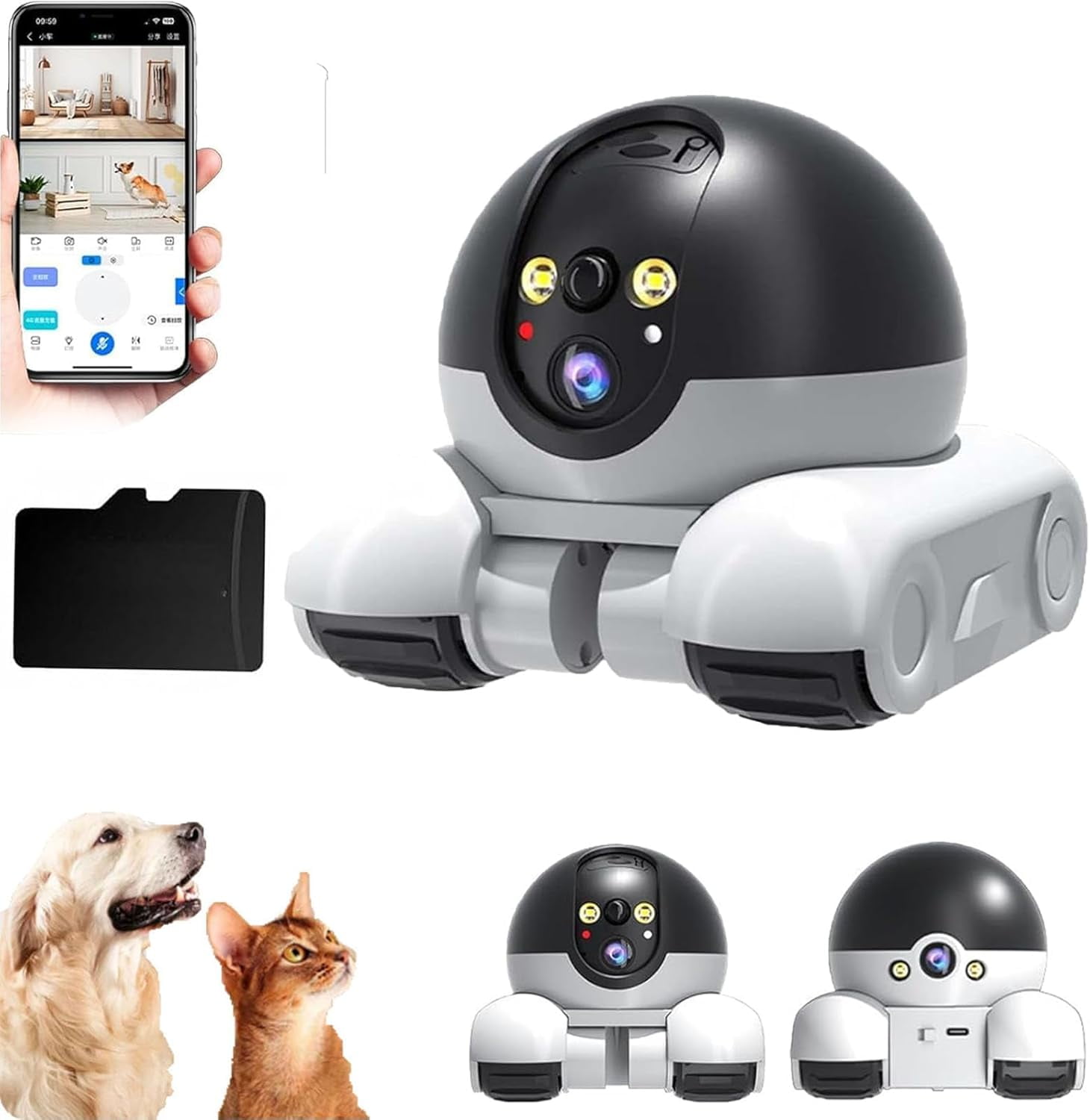 Patrol Buddy Robot Camera, Patrol Buddy Pet Camera, Robot Cameras on Wheels, 2025 New Indoor Movable Security Monitor with App Remote Control, with 2-Way Talk, Night Vision, for Cats Dogs (+32G)