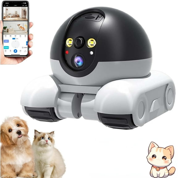 Patrol Buddy Robot Camera, Robot Camera On Wheels, 1080p Dual Lenses Dual Shooting Angles, 2 Way Talk, HD Night Vision, App Control, 2MP WiFi Smart Movable Pet Security Camera (+128G)