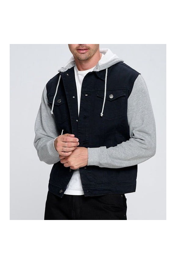 by Patrol Jeans Hybrid Hooded Trucker Jacket, Denim Cotton Long Sleeve, 2XL