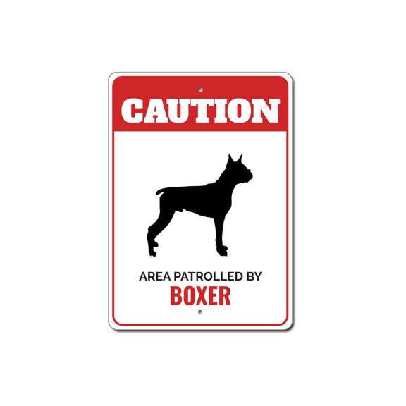 Patrolled By Boxer Caution Aluminum Metal Decor Sign - 10x14 inches