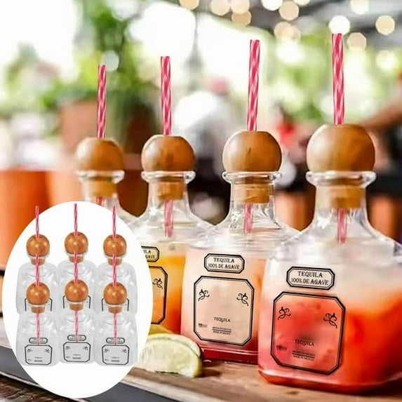 Patron Bottles Empty for Drinks, Reusable Cups with Straw Hole, Mini Patron Tequila Bottles, Acrylic Patron Liquor Bottle Cups, Patron Shakers for , Champagne, 375ml