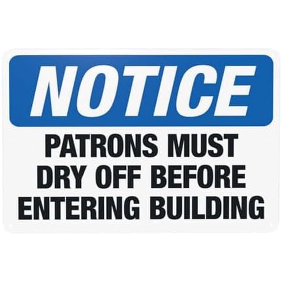 Patron Must Dry Off Before Entering Building Warning Sign, Pool Rules Security Metal Signs for Home Busines Outdoor Indoor Yard Garage Street Wall Caution Decor 12 x 8 Inch
