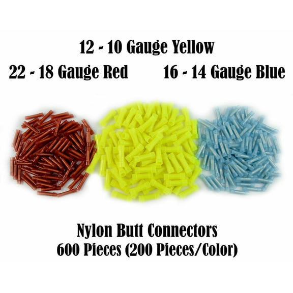 Patron PT600BCRYB 600 Wire Butt Connectors Yellow/Blue/Red Nylon Car Audio Crimp Terminals