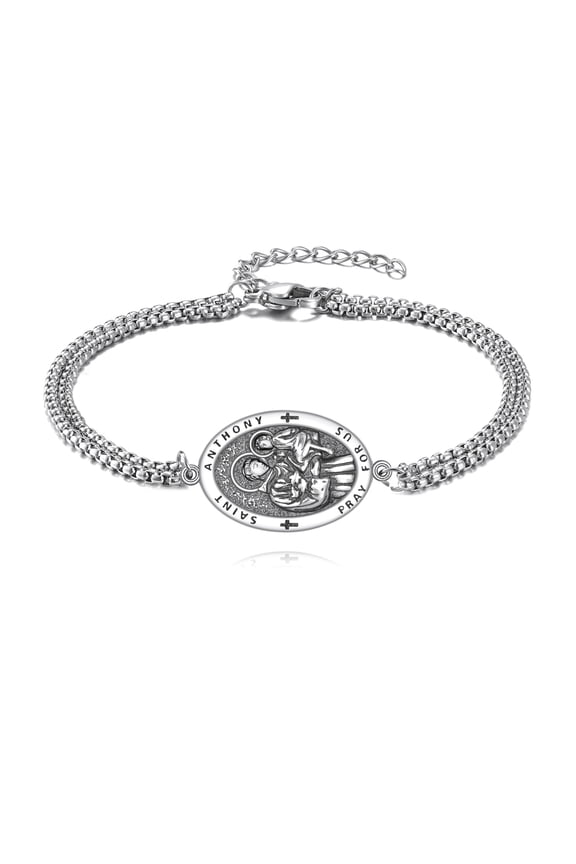 Patron Saint Anthony Bracelet for Men Sterling Silver St Anthony Medal Bracelet Religious Prtotect Jewelry Gifts for Men Women
