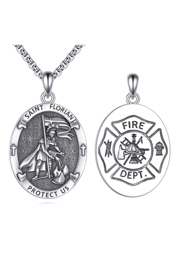 Patron Saint Firefighter Necklace Sterling Silver St Florian Firefighter Medal Pendant Protect Jewelry Gifts for Men Women