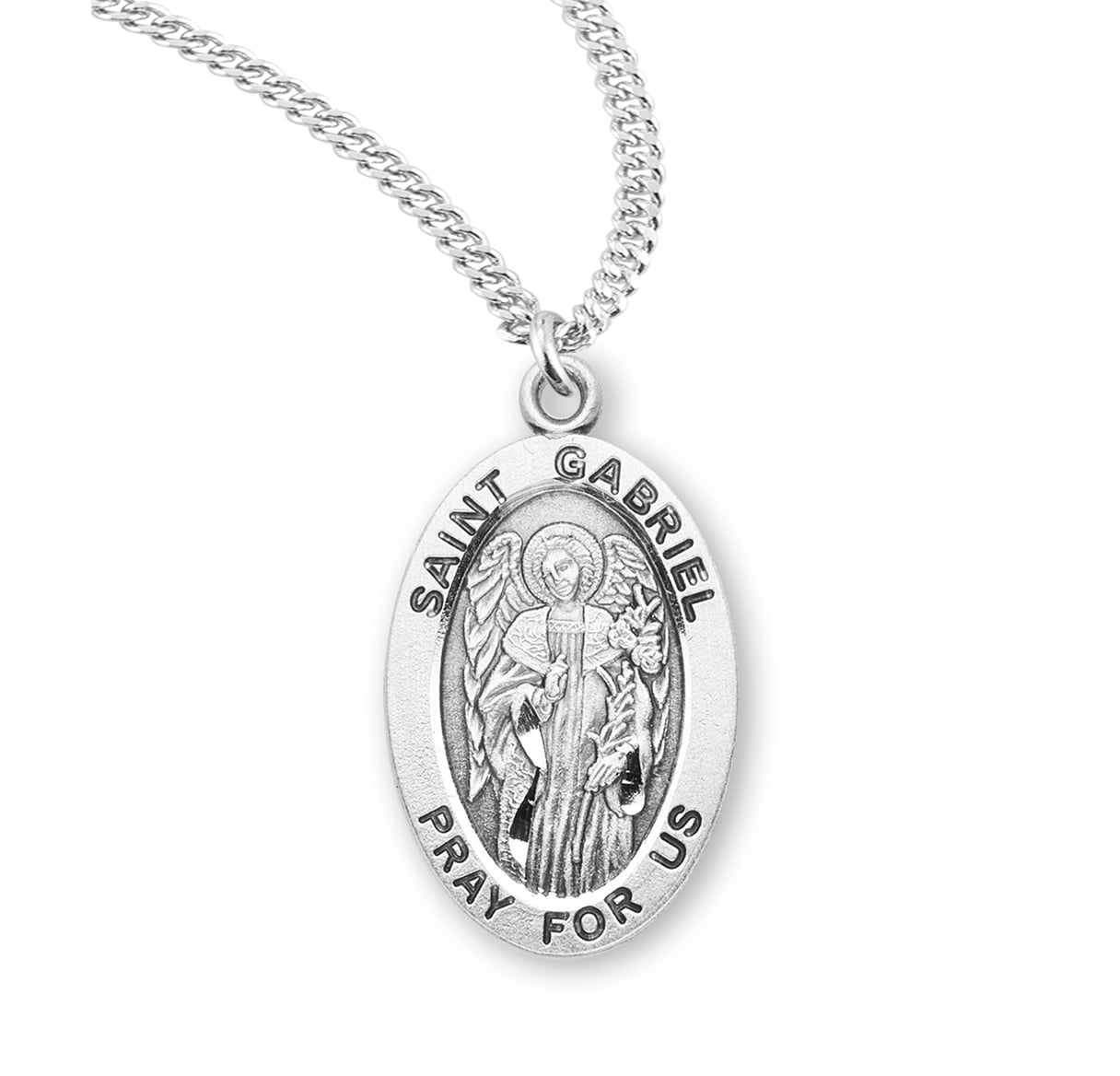 HMH Die Struck Hand Engraved Patron Saint Gabriel Oval Sterling Silver ...