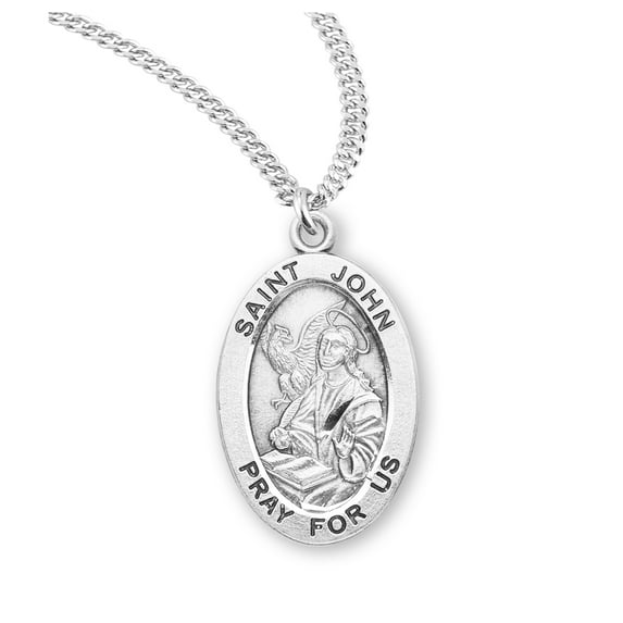 Patron Saint John the Evangelist Oval Sterling Silver Medal