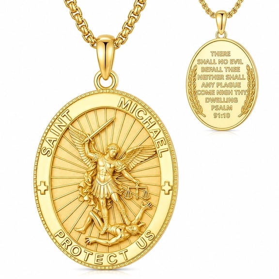 Kootwo St. Michael Necklace for Men Women, 14K Gold Plated Archangel Medal, Catholic Protection Pendant Gift