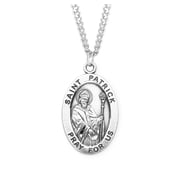 HMH Die Struck Hand Engraved Patron Saint Patrick Oval Sterling Silver Medal for Men | Women with 24" Rhodium Plated Endless Curb Chain packaged in Deluxe Velvet Box