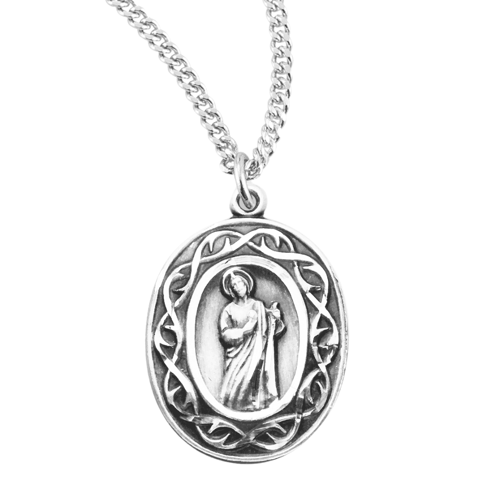 Patron Saint St Jude Thaddeus Oval Sterling Silver "Crown of Thorns ...