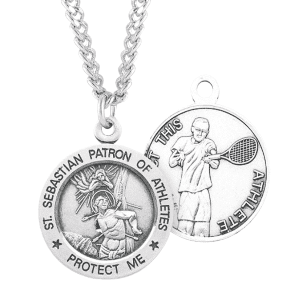 Patron Saint St Sebastian Round Sterling Silver Tennis Medal, 24 ...
