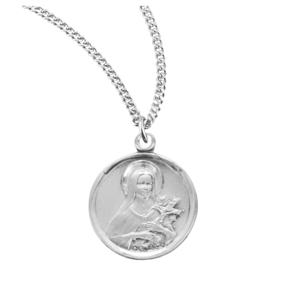 Patron Saint St Therese of Lisieux Round Sterling Silver Medal, 18 ...