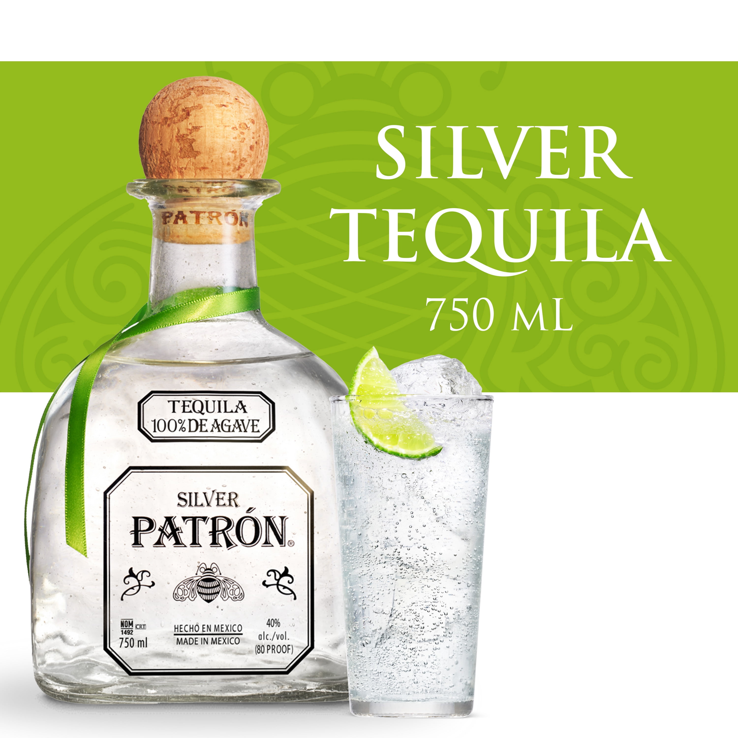 Patron Silver Tequila, 40 ABV 750 ml Bottle