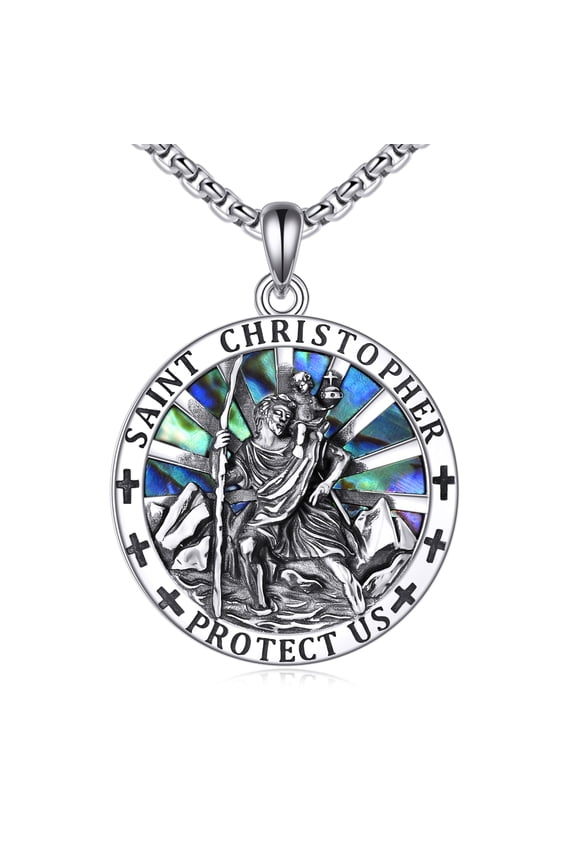 Patron St Christopher Necklace for Men 925 Sterling Silver Saint Christopher Pendant Necklace Religious Protect Jewelry Christmas Gifts