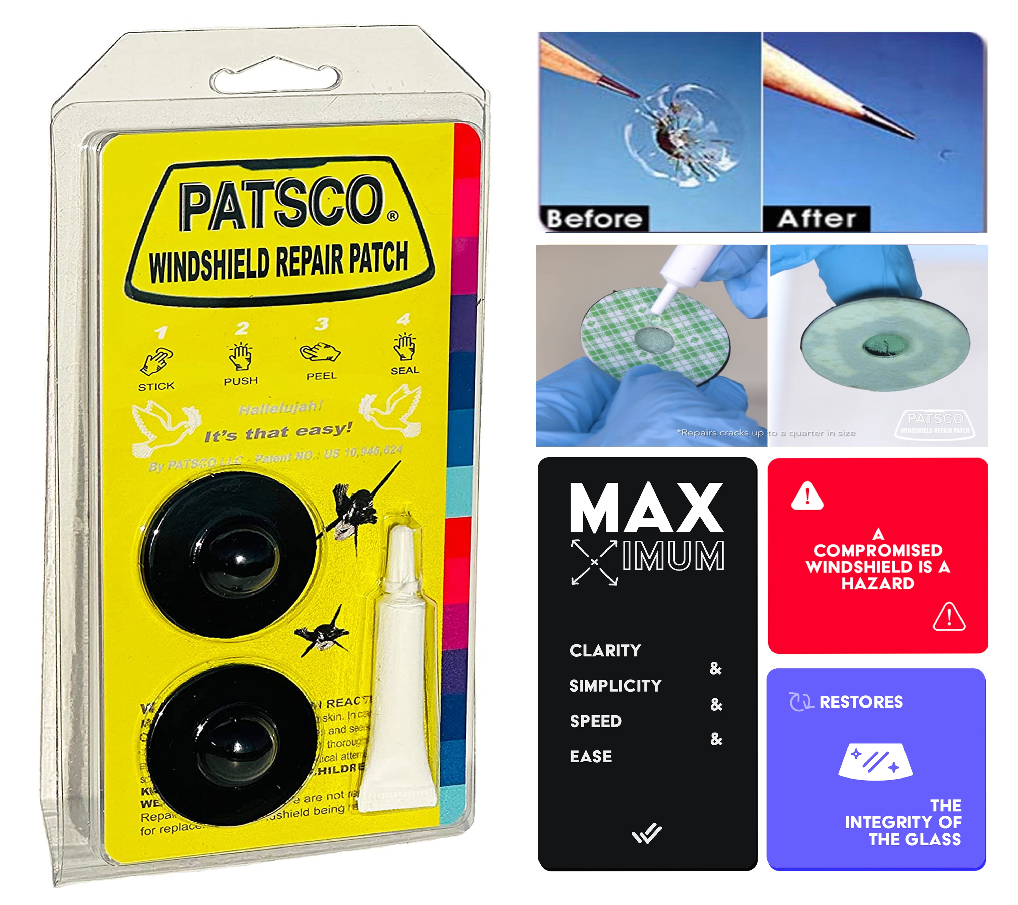 Patsco Windshield Repair Kit, Just Patch It! No Injector Needed to Fix
