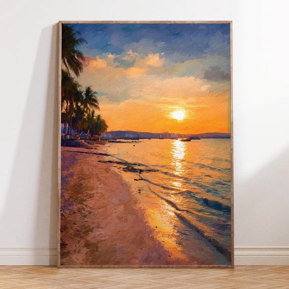 Pattaya Beach Thailand Tropical Golden Sunset Travel Art, Unframed Canvas Size 8x12