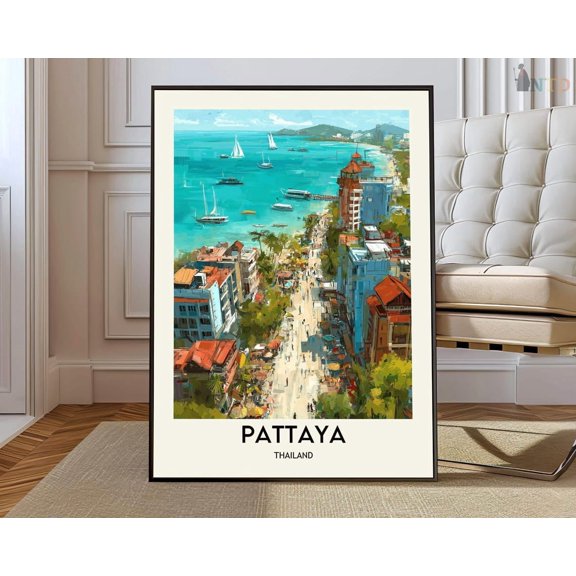 Pattaya Wall Art Print, Thai Coastal City Map Travel Decor