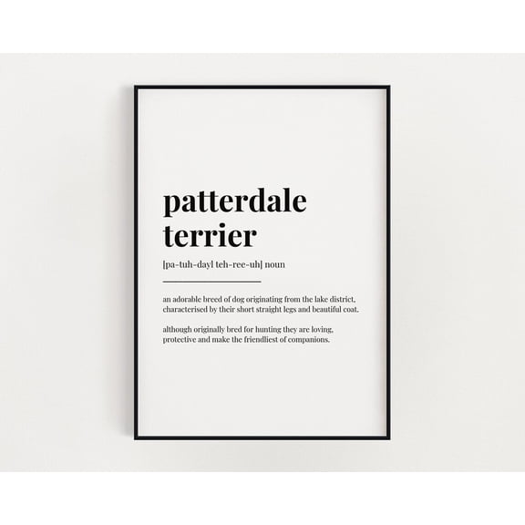 Patterdale Terrier Definition Meaning, Wall Art, Wall Decor, Print Home Decor #3582, Unframed Canvas Size 8x12