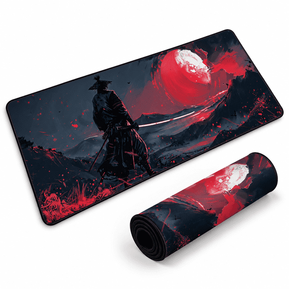 Pattern 12 Samurai Anime Large Gaming Mouse Pad with Stitched Edges