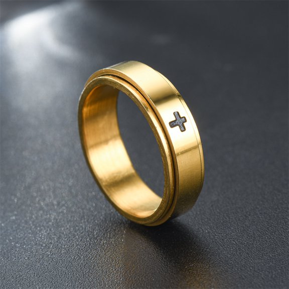 Pattern 304 Stainless Steel Rotatable Finger Rings Golden 6mm Size 9(18.9mm) for DIY