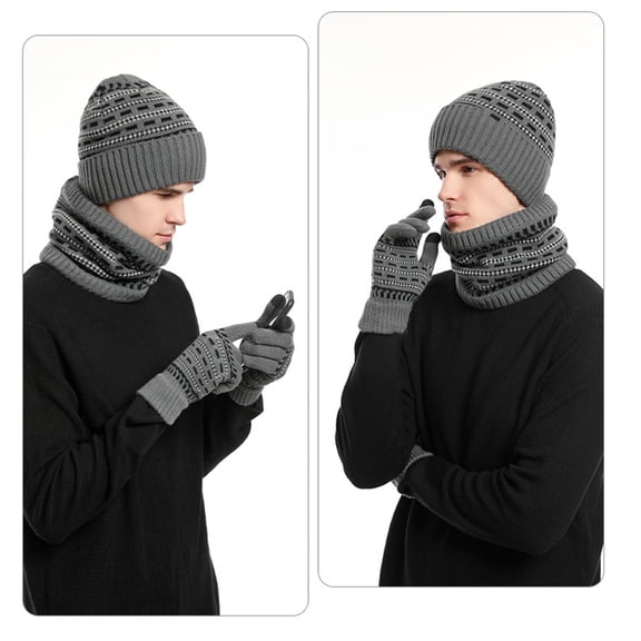 Pattern 3pcs Neck Gaiter Hat Mitten Suit Soft Knit Winter Hat Thicken Warmer Supplies for Woman Man Winter