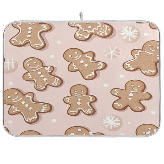 A Pattern with Adorable Gingerbread Cookies Kitchen Drying Mat Heat Resistant Drainage with Non-Slip Rubber Backing Hides Stains Super Absorbent Easy to Clean 18×24in