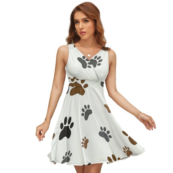 Pattern Animal Paw Dog Paw Pattern Dress Summer Street Style Dresses Female Sleeveless Printed Sundress