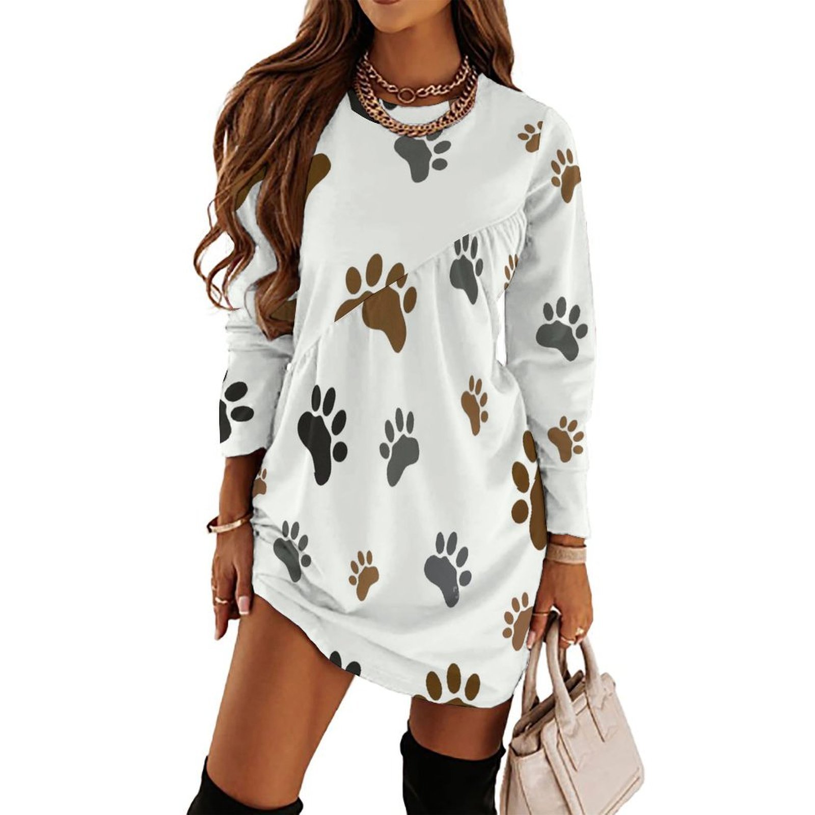 Pattern Animal Paw Dog Paw Pattern Loose Dress Evening Dress Summer ...