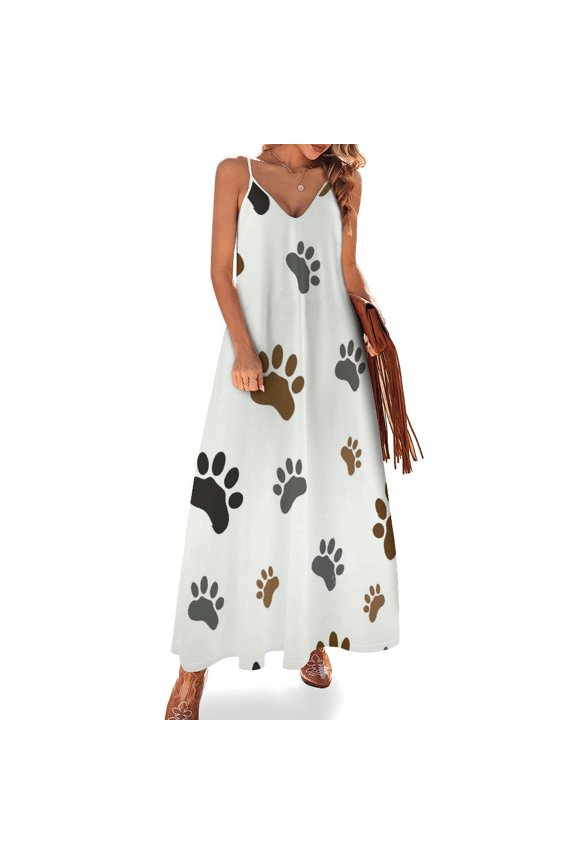 Pattern Animal Paw Dog Paw Pattern Sleeveless Dress Women's Evening Dress Womans Clothing