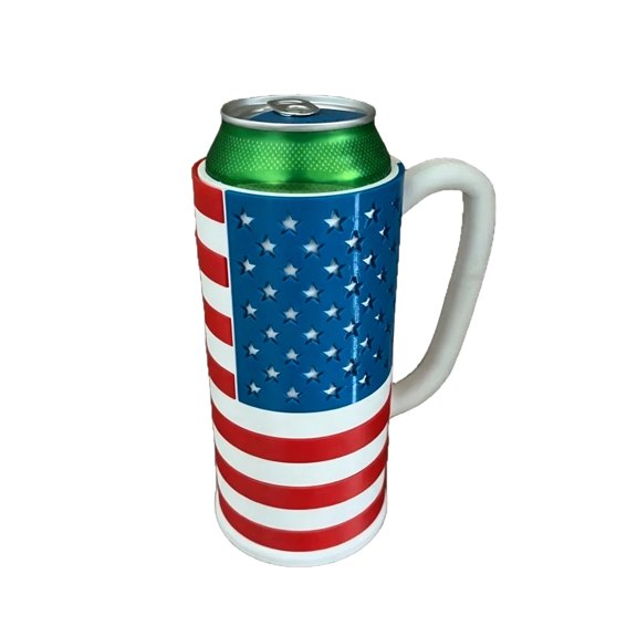 Pattern Beer Can Holder With Handle For Daily Party Holiday And Outdoor Use Classic American Flag Pattern Fits Standard Cans Easy Grip Smooth Surface Easy To Clean Red