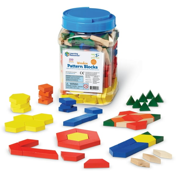 Learning Resources Wooden Pattern Blocks, 250-piece Math Set, Math Toys for Kids Ages 3+
