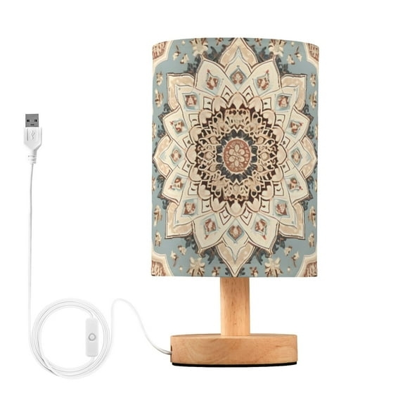 Pattern Boho Bohomia Table Lamp USB Bedside Desk Nightstand Lamp Printed Gifts Small Lamp Wood Base for Bedroom Living Room Kids Room College Dorm
