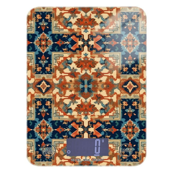 Pattern Boho and Vintage Food Scale Digital Kitchen Scale Waterproof Tempered Glass Tare Function 11 lb for Baking Cooking Meal Prep